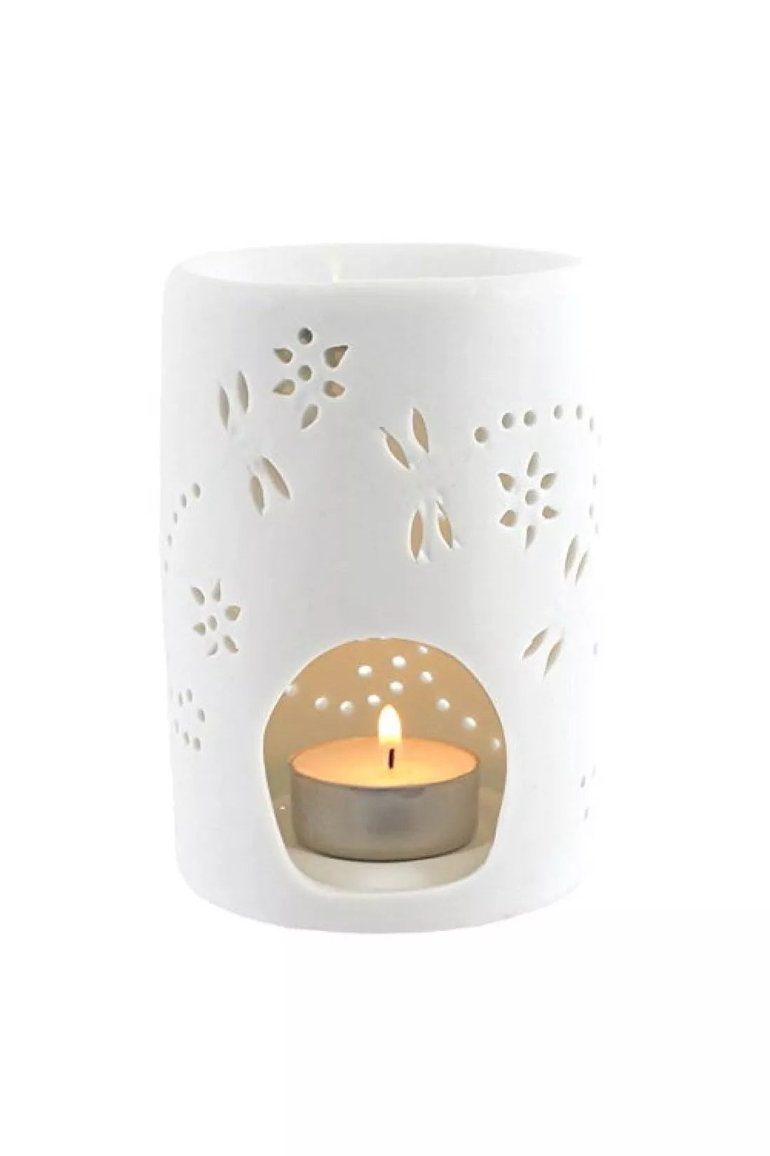 dragonfly design simple white cut out ceramic oil or wax melt burner