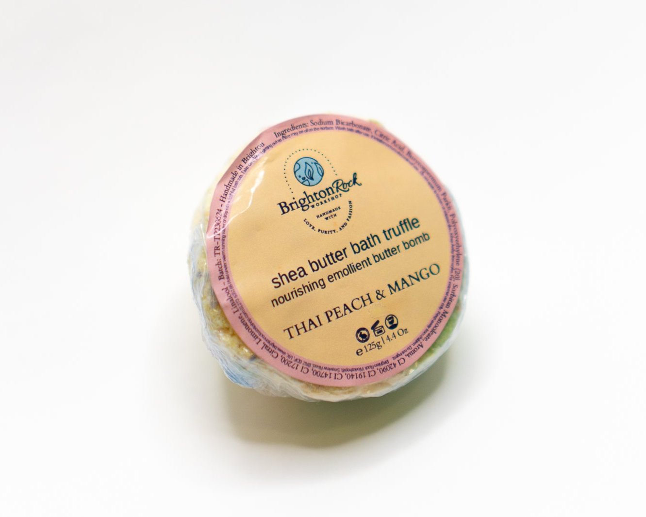 thai peach & mango bath truffle handmade in brighton skincare bath & body shea butter vegan butter bath bomb