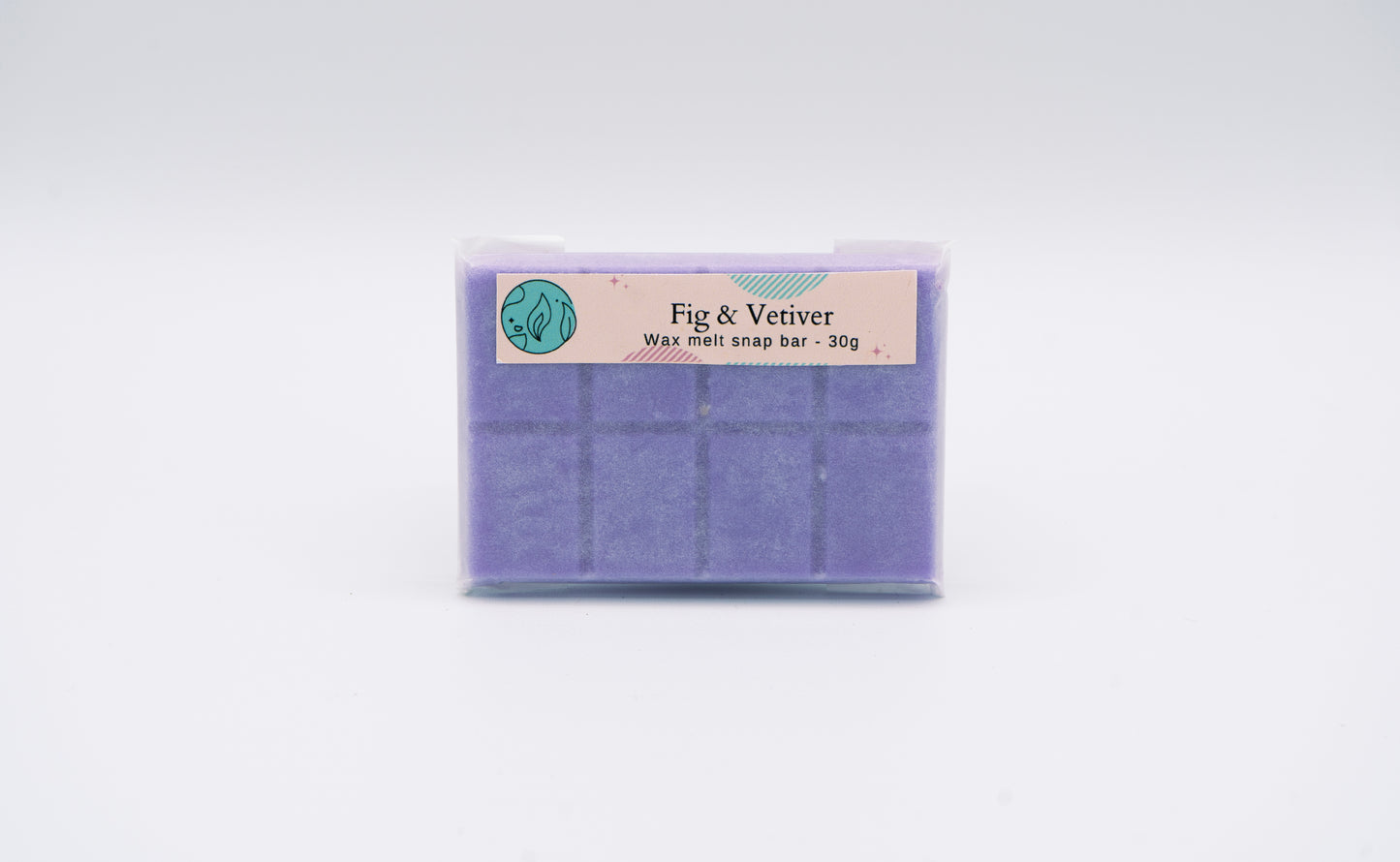 fig and vetiver purple 30g or 90g strongly scented wax melt snap bars. Eco friendly waxed paper packaging. Brighton Rock Workshop wax melts made in Spain and the United Kingdom, available in two sizes. Suitable for tea light or electric burners
