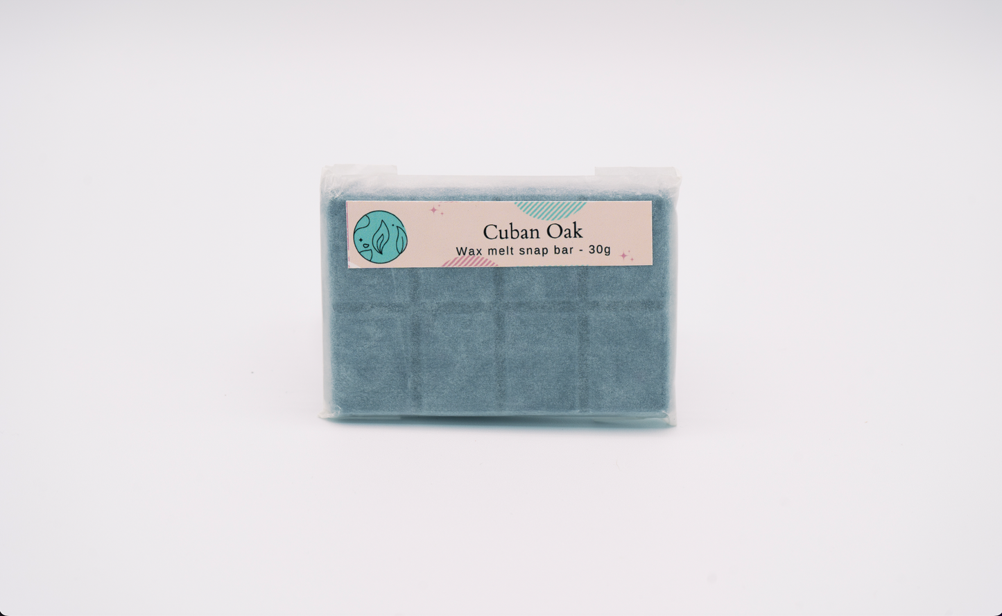 cuban oak 30g or 90g strongly scented wax melt snap bars. Eco friendly waxed paper packaging. Brighton Rock Workshop wax melts made in Spain and the United Kingdom, available in two sizes. Suitable for tea light or electric burners