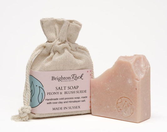 Handmade himalayan salt and rose clay soap. floral, fruity and freshly scented bar made from nourishing butters and oils. shea butter, olive oil, coconut oil soap. eco friendly and sustainable. vegan friendly and cruelty free.