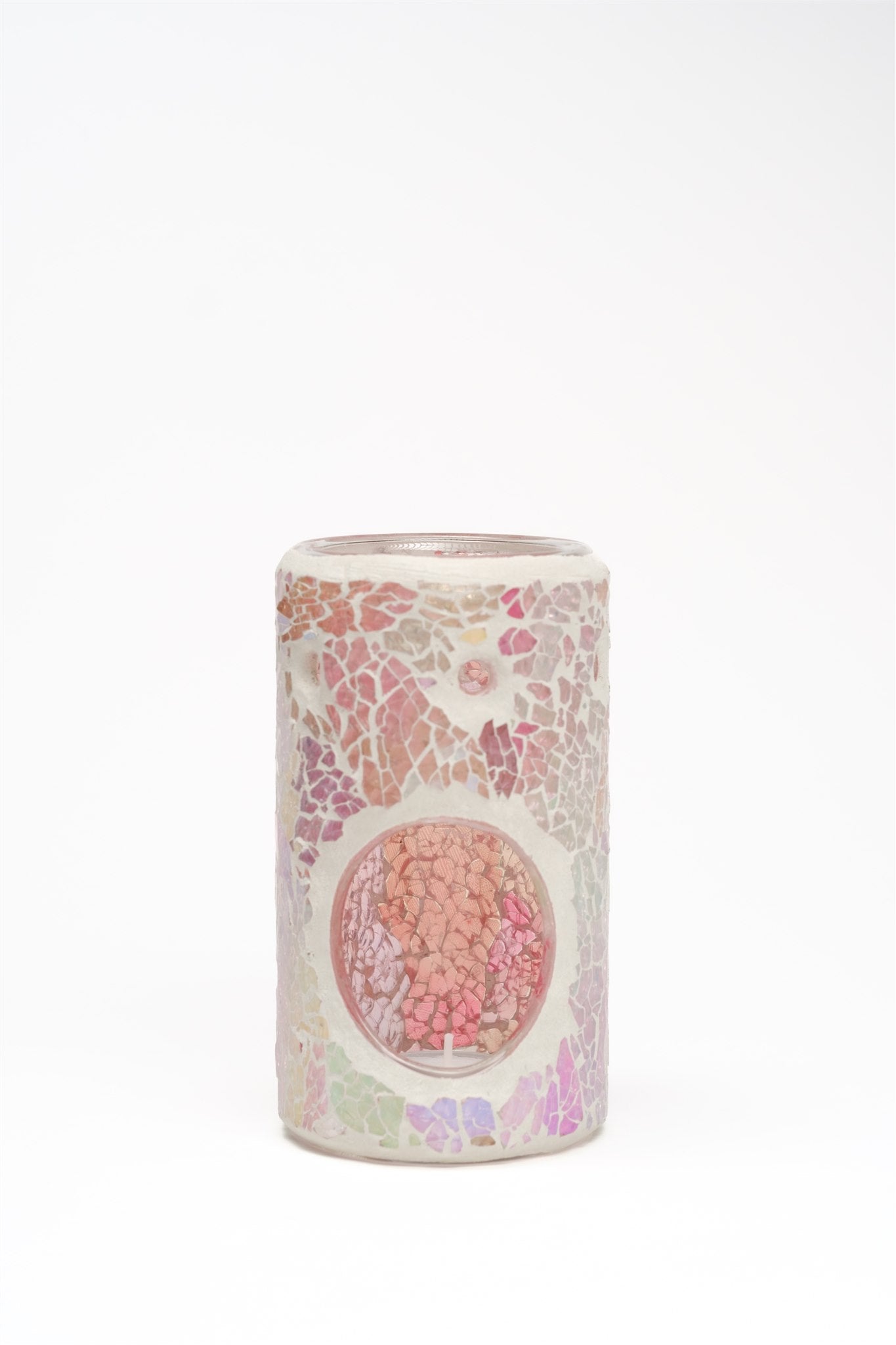 glass mosaic tea light burner pink