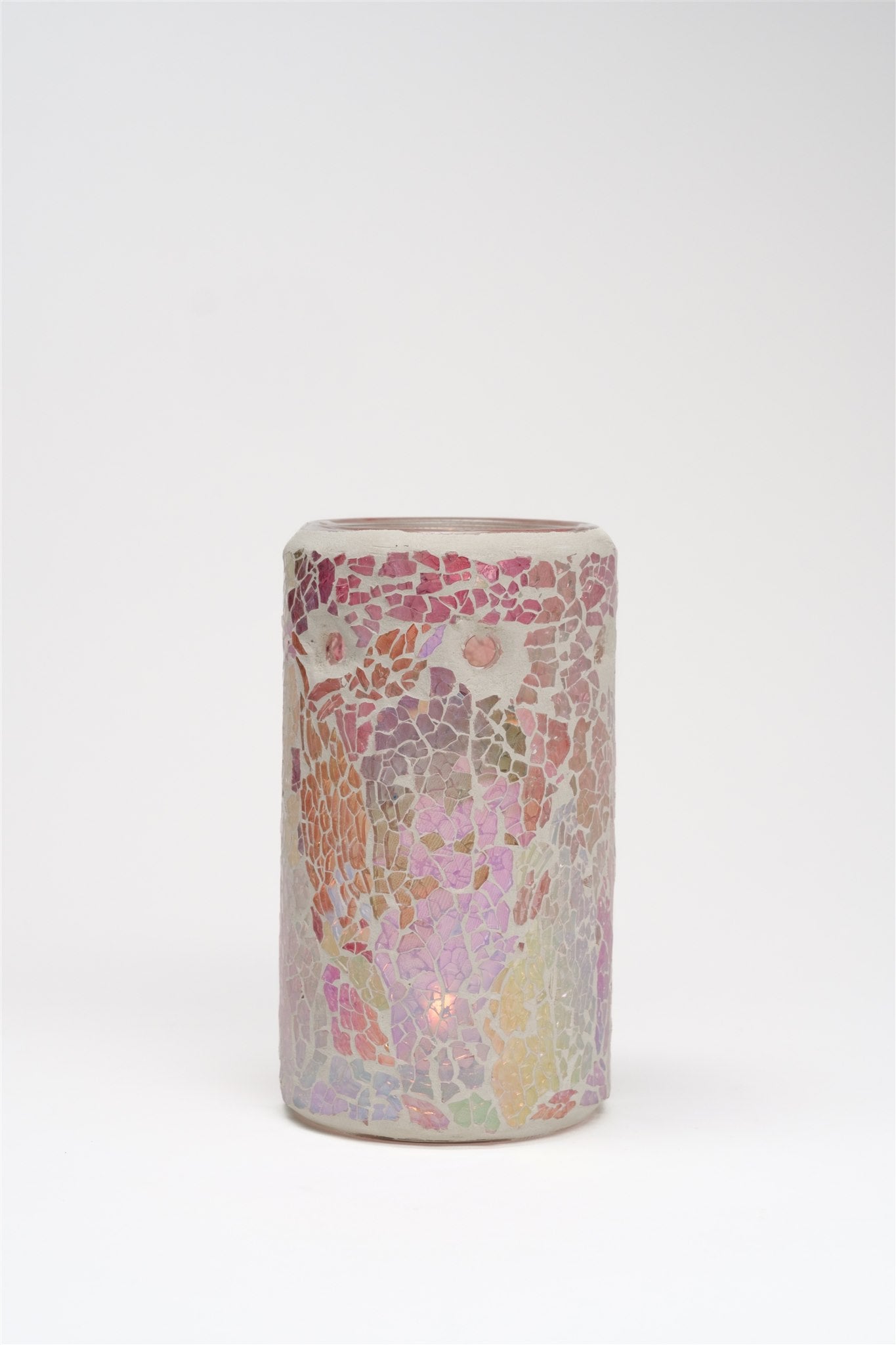 glass mosaic tea light burner pink front