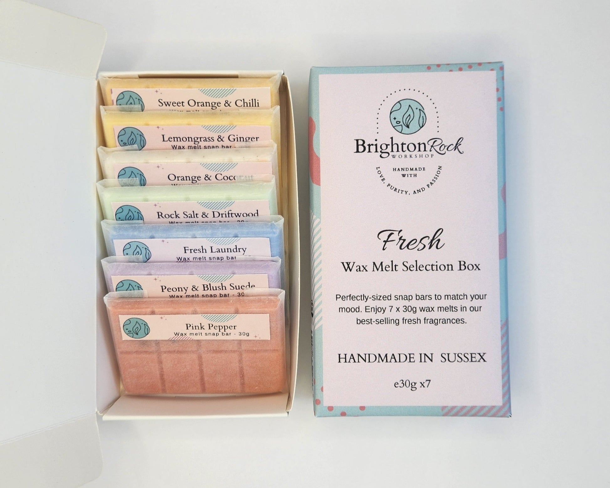 fresh wax melt selection box handmade in brighton