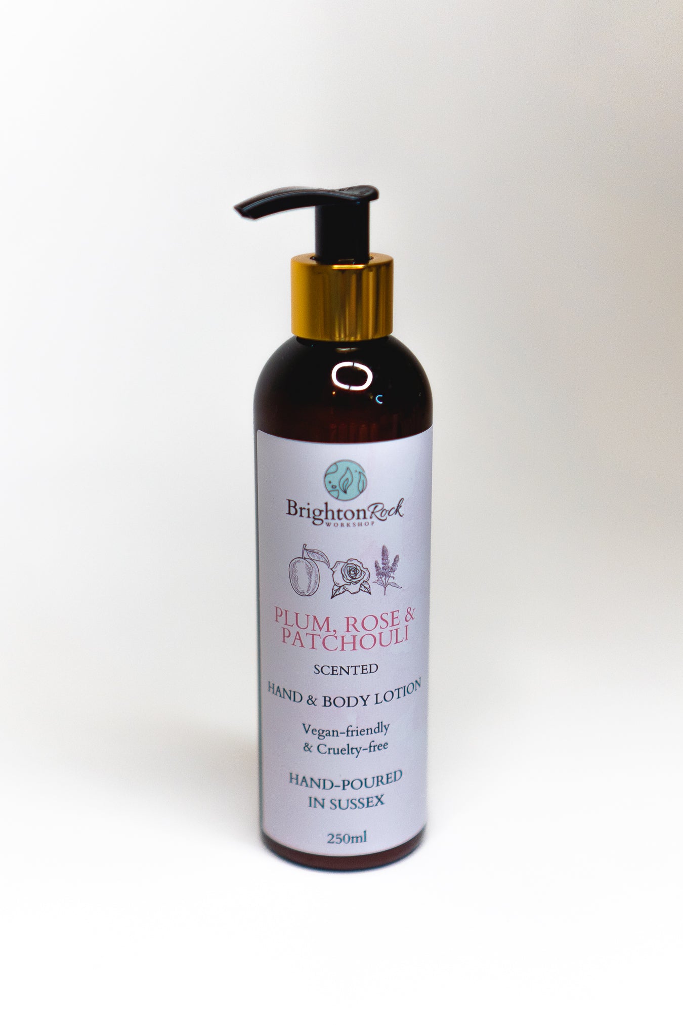 plum, rose & patchouli hand & body lotion long lasting strong scent handmade in the UK. brighton based cosmetic company vegan friendly cruelty free