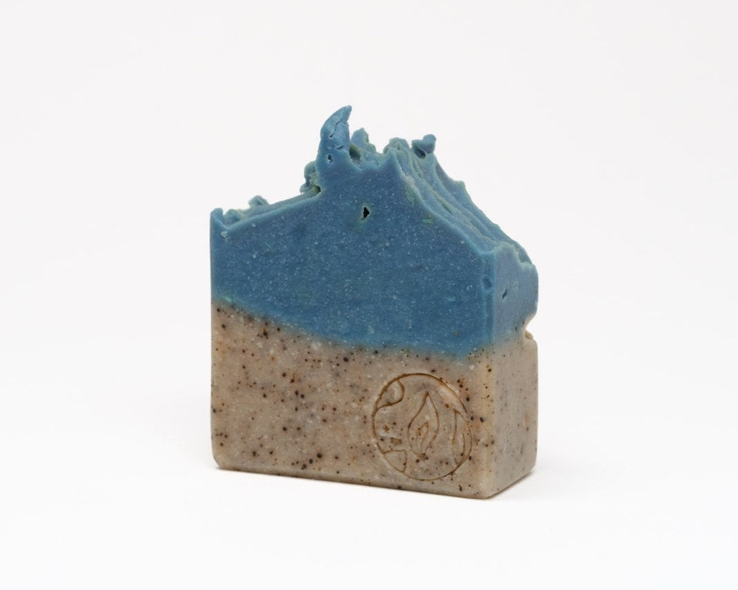 rock salt & caffeine bar soap made with shea butter and ground coffee for exfoliation. 