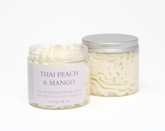 thai peach & mango natural whipped body butter handmade in the UK by Brighton Rock Workshop