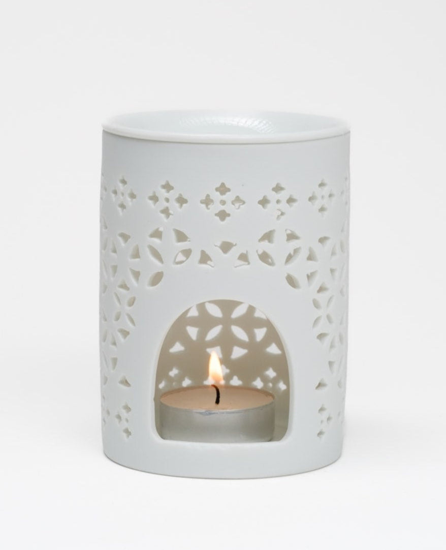 white cut out oil wax burner ceramic