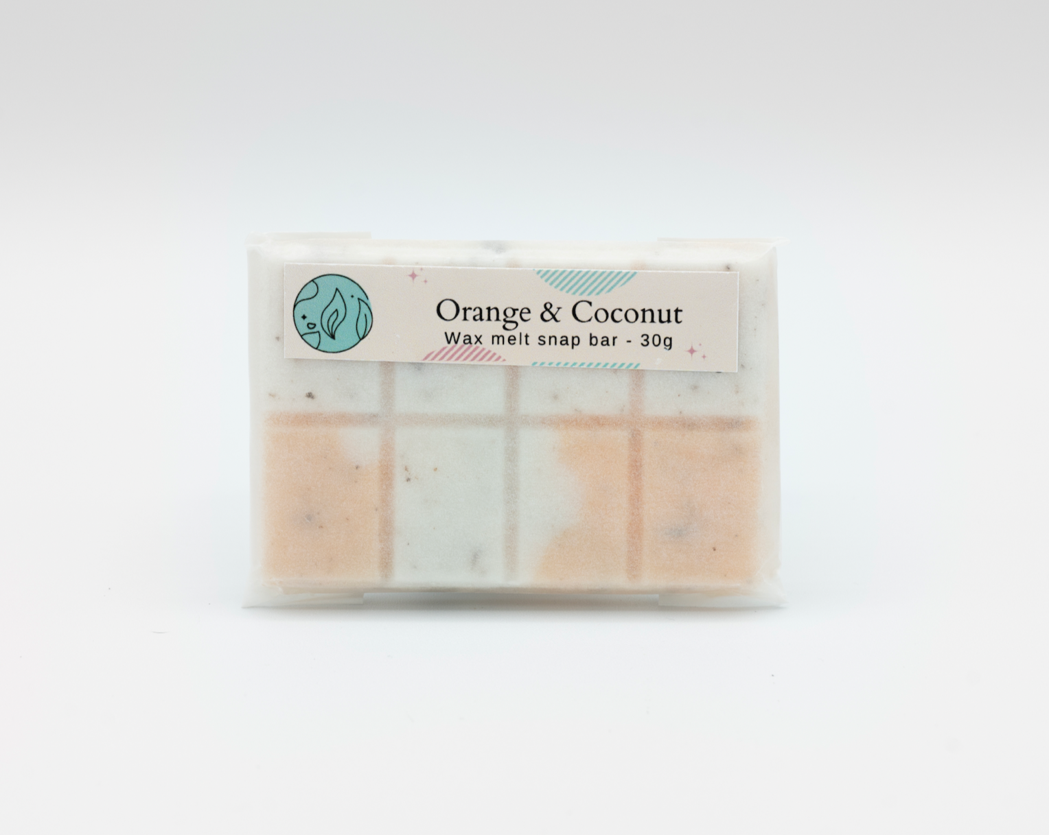 orange & coconut scented 30g or 90g strongly scented wax melt snap bars. Eco friendly waxed paper packaging. Brighton Rock Workshop wax melts made in Spain and the United Kingdom, available in two sizes. Suitable for tea light or electric burners 